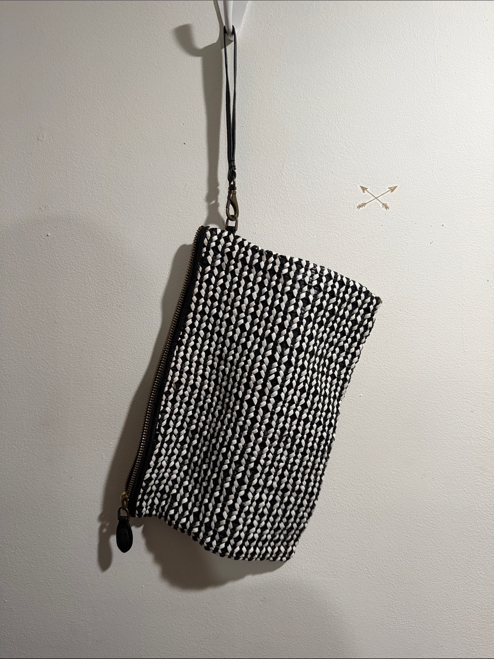 J. Crew Black & White Woven Wristlet Clutch